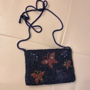 Q&A Lovely  Blue, Butterfly, Beaded Wallet